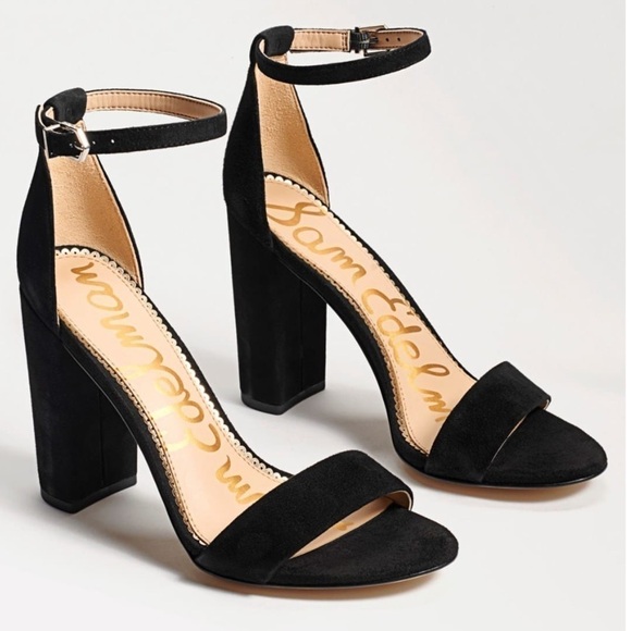 Sam Edelman Yaro black suede ankle strap Block Heels sandals women’s Sz 9 1/2 - Picture 1 of 13